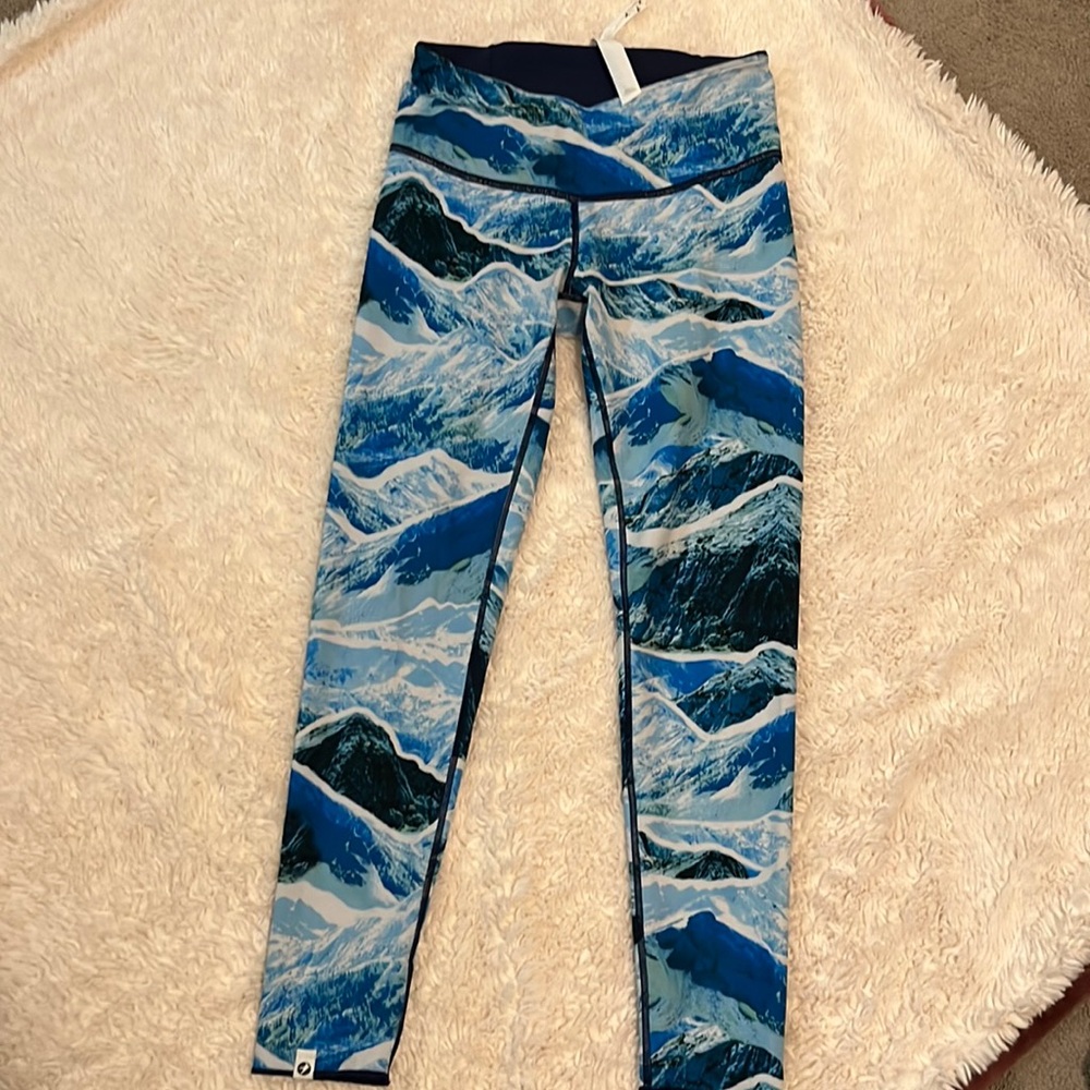 Oiselle Reversible Running Tights- Mountain View and navy